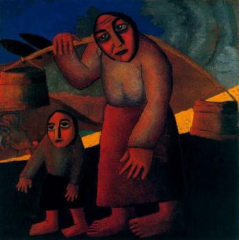卡玆米爾 馬列維奇 Peasant Woman with Buckets and Child